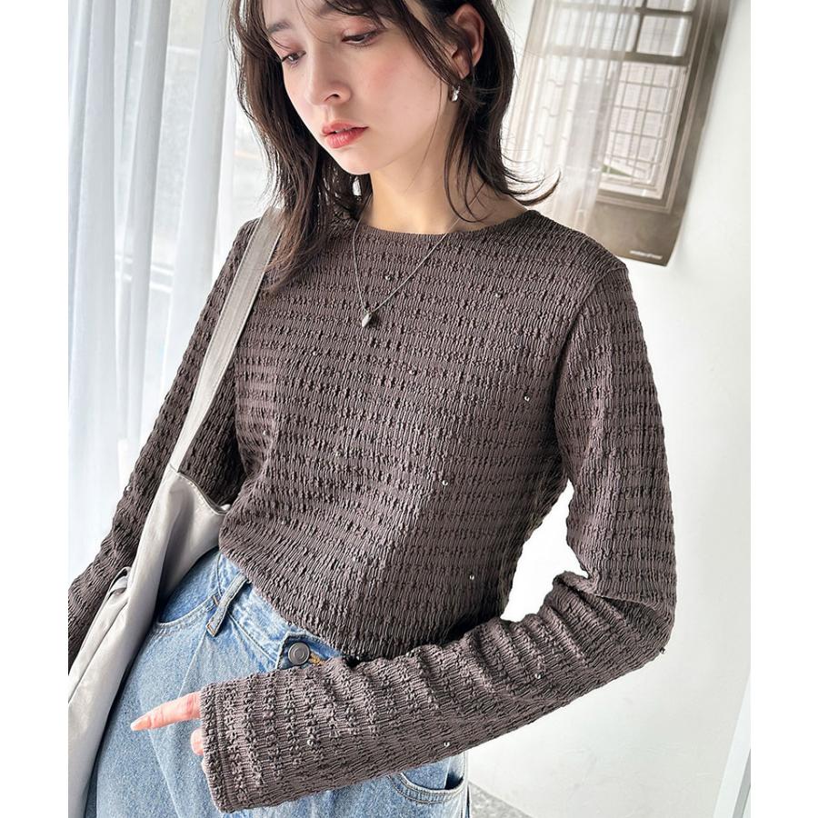 トップス ニット レディース 煌めく ビジュー ドット シャーリング 風 ジャガード 素材 プルオーバー 長袖 インナー レイヤードコーデ ゆるっと | classicalelf | 09