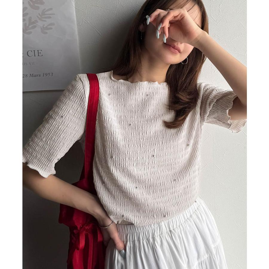 【 クラシカルエルフ classical elf 】 tシャツ レディース 半袖 トップス カットソー 夏スタイル ビジュー ジャガード 半袖 洗練 大人可愛い | classicalelf | 12