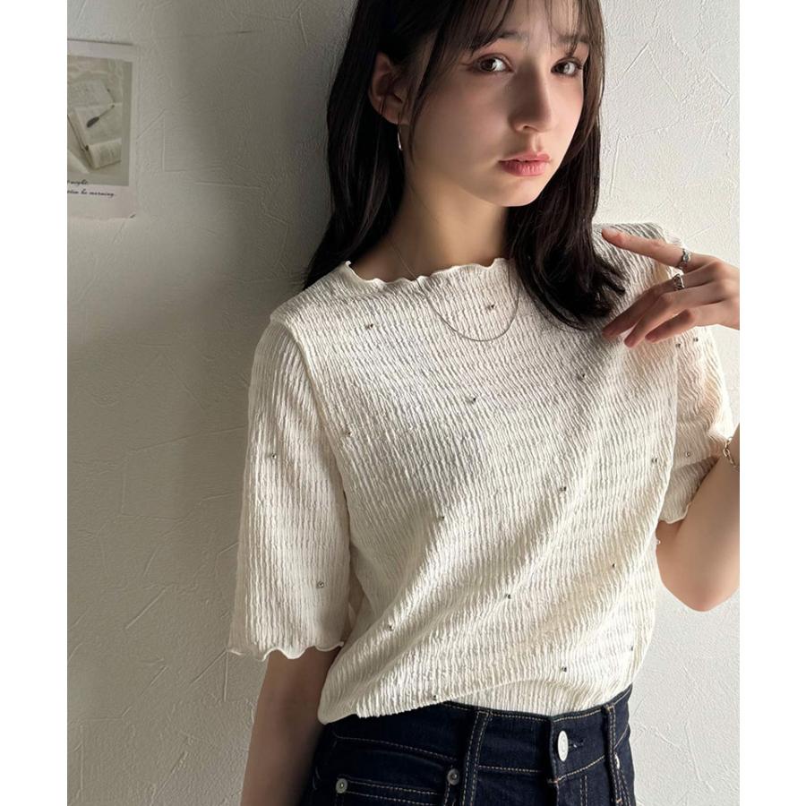 【 クラシカルエルフ classical elf 】 tシャツ レディース 半袖 トップス カットソー 夏スタイル ビジュー ジャガード 半袖 洗練 大人可愛い | classicalelf | 02