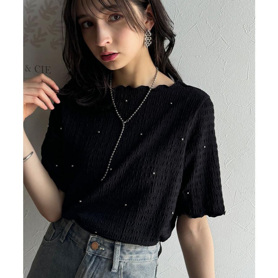【 クラシカルエルフ classical elf 】 tシャツ レディース 半袖 トップス カットソー 夏スタイル ビジュー ジャガード 半袖 洗練 大人可愛い | classicalelf | 05