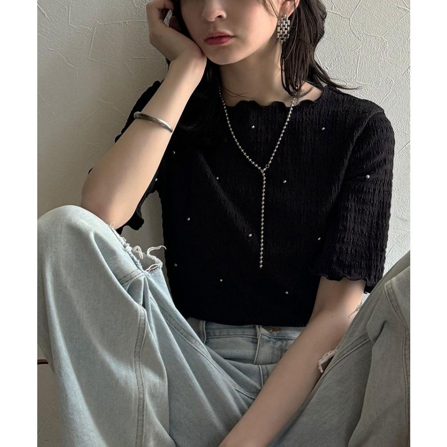 【 クラシカルエルフ classical elf 】 tシャツ レディース 半袖 トップス カットソー 夏スタイル ビジュー ジャガード 半袖 洗練 大人可愛い | classicalelf | 06