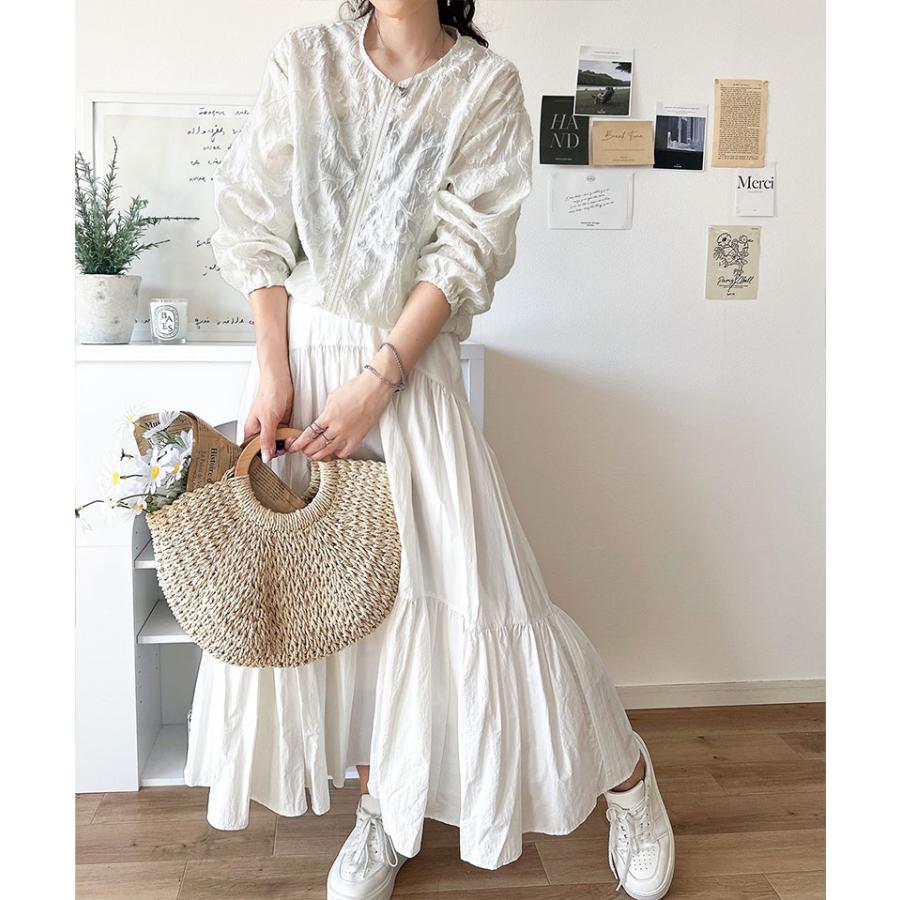 アウター ジャケット レディース シアー 素材 花柄 オーガンジー ノーカラー ブルゾン ショート丈 ボリュームスリーブ ジップアップ 長袖 大きいサイズ | classicalelf | 06