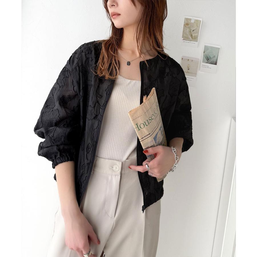 アウター ジャケット レディース シアー 素材 花柄 オーガンジー ノーカラー ブルゾン ショート丈 ボリュームスリーブ ジップアップ 長袖 大きいサイズ | classicalelf | 08