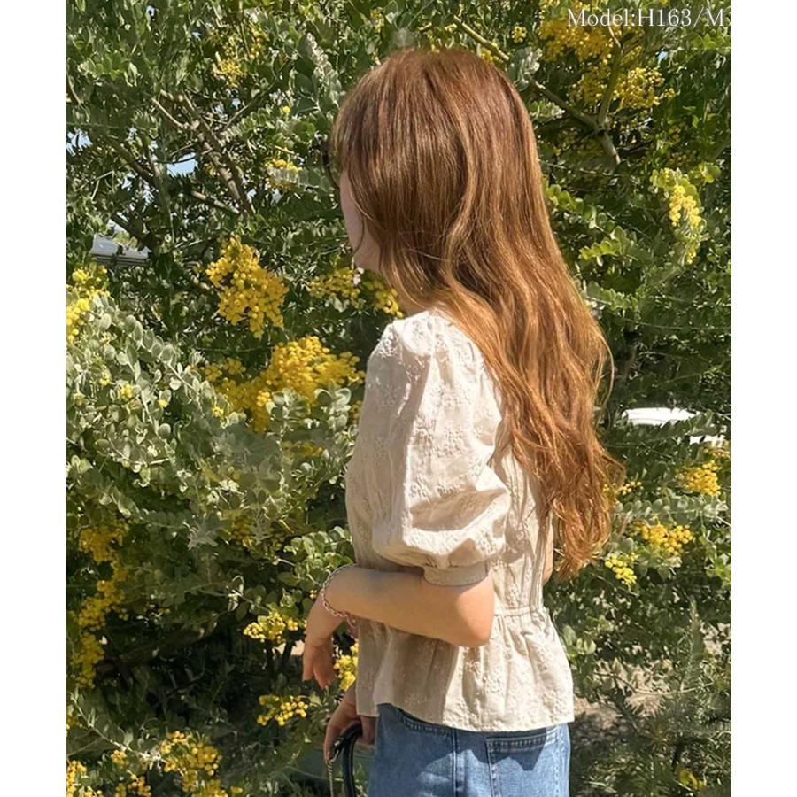 【 クラシカルエルフ classical elf 】 ブラウス レディース 半袖 レース トップス ショート丈 花柄 フラワー Vネック 綿100％ 大人っぽい | classicalelf | 12