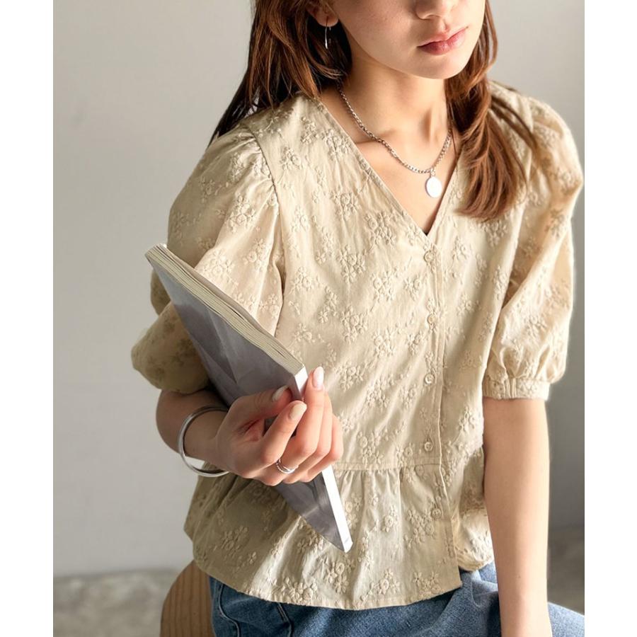 【 クラシカルエルフ classical elf 】 ブラウス レディース 半袖 レース トップス ショート丈 花柄 フラワー Vネック 綿100％ 大人っぽい | classicalelf | 13