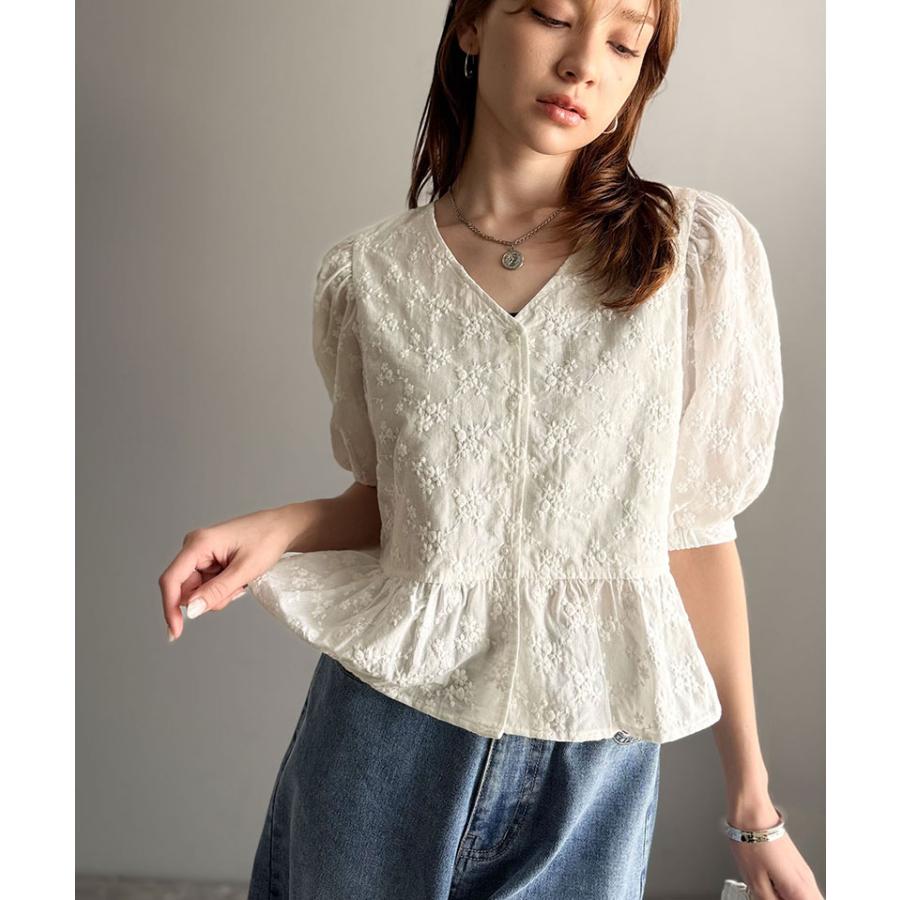 【 クラシカルエルフ classical elf 】 ブラウス レディース 半袖 レース トップス ショート丈 花柄 フラワー Vネック 綿100％ 大人っぽい | classicalelf | 04
