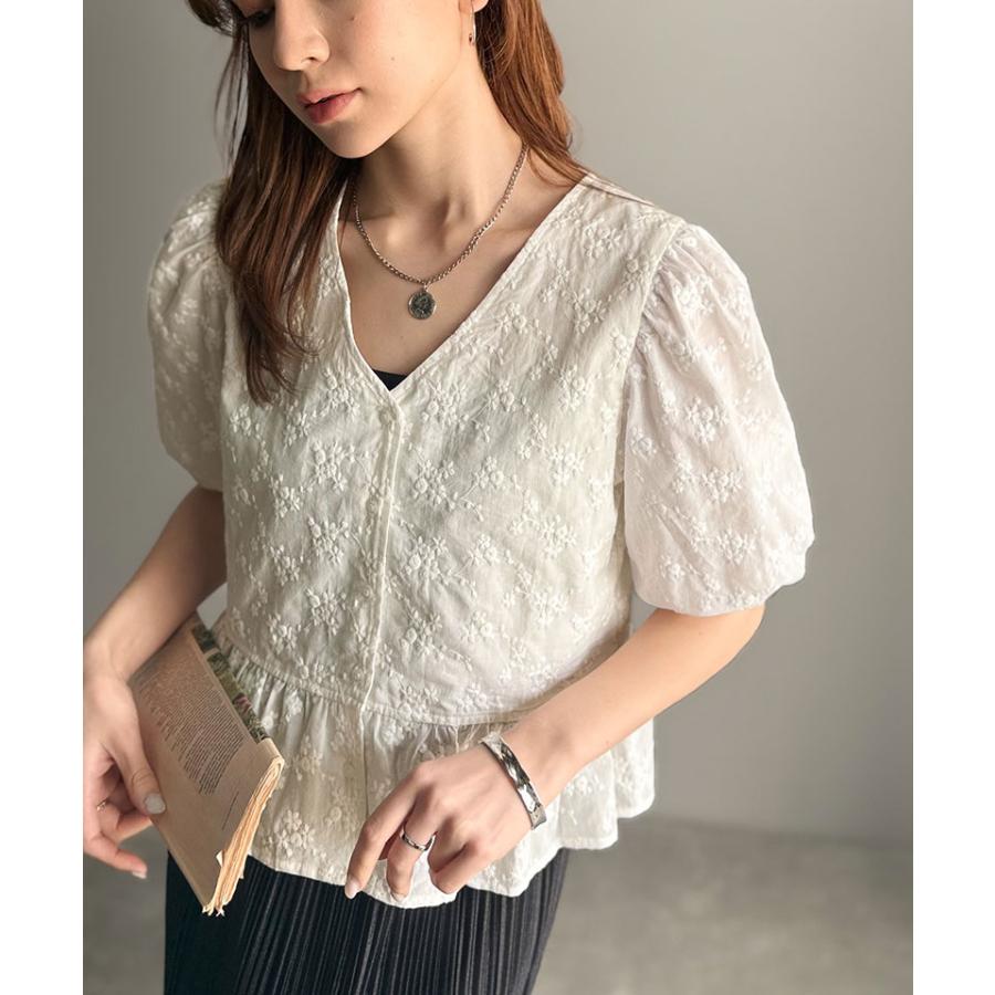 【 クラシカルエルフ classical elf 】 ブラウス レディース 半袖 レース トップス ショート丈 花柄 フラワー Vネック 綿100％ 大人っぽい | classicalelf | 05