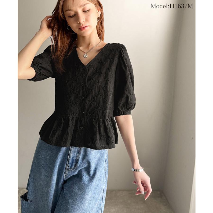 【 クラシカルエルフ classical elf 】 ブラウス レディース 半袖 レース トップス ショート丈 花柄 フラワー Vネック 綿100％ 大人っぽい | classicalelf | 07