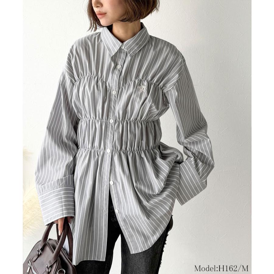 【 クラシカルエルフ classical elf 】 トップス シャツ レディース ビスチェ 風 シャーリング 長袖 ストライプ・無地アソート | classicalelf | 06