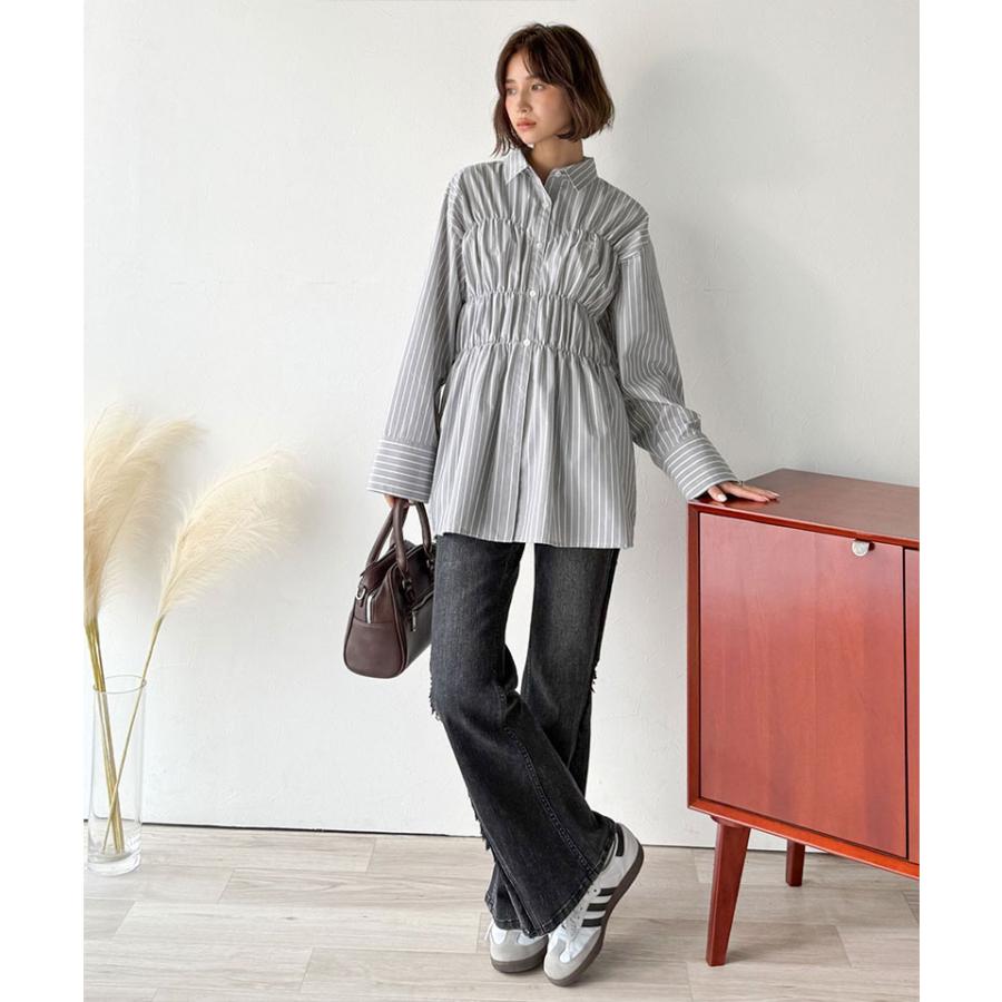 【 クラシカルエルフ classical elf 】 トップス シャツ レディース ビスチェ 風 シャーリング 長袖 ストライプ・無地アソート | classicalelf | 08