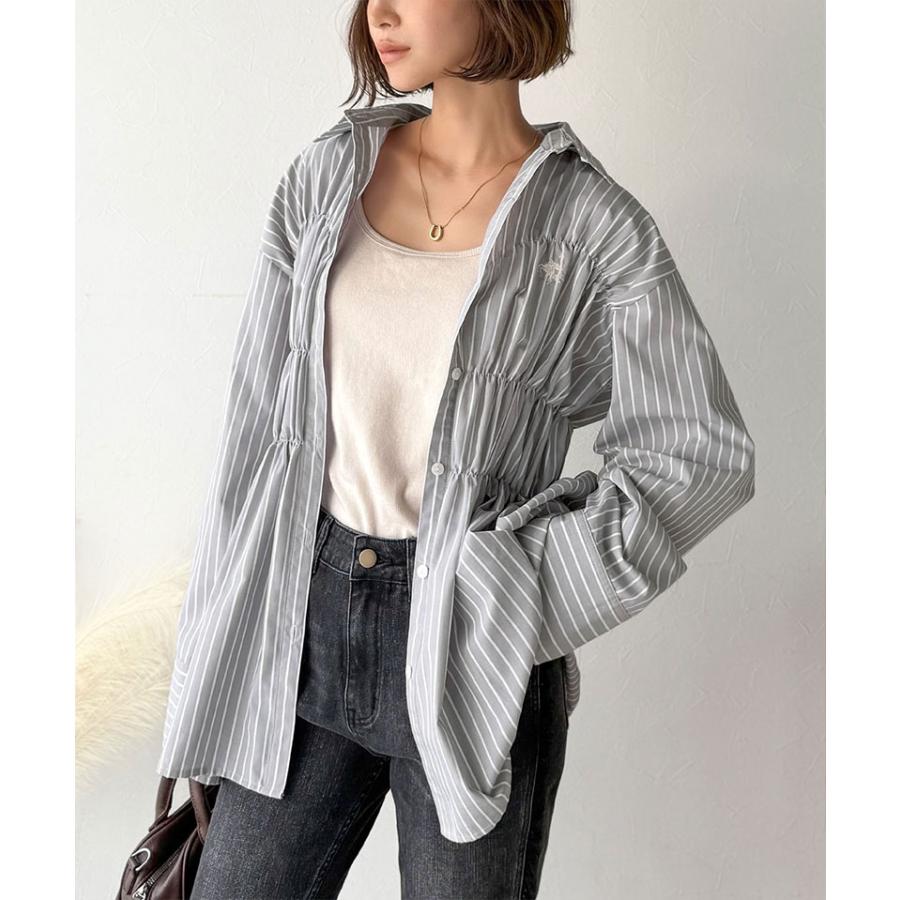 【 クラシカルエルフ classical elf 】 トップス シャツ レディース ビスチェ 風 シャーリング 長袖 ストライプ・無地アソート | classicalelf | 09