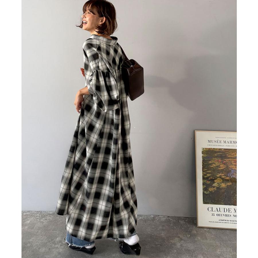 【 クラシカルエルフ classical elf 】ワンピース 秋冬 大きいサイズ レディース カジュアル 柄アソート バンドカラー ビッグシャツ ギャザー 羽織り | classicalelf | 12