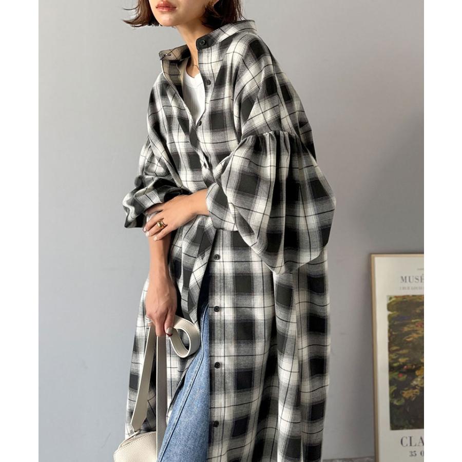 【 クラシカルエルフ classical elf 】ワンピース 秋冬 大きいサイズ レディース カジュアル 柄アソート バンドカラー ビッグシャツ ギャザー 羽織り | classicalelf | 13