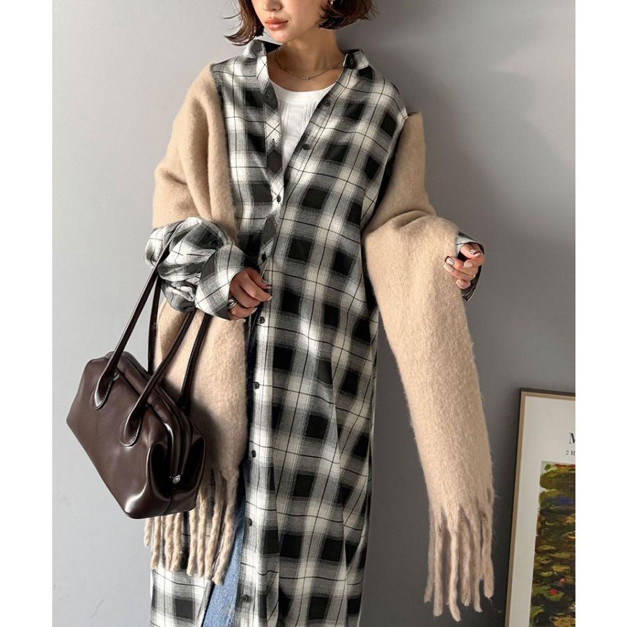 【 クラシカルエルフ classical elf 】ワンピース 秋冬 大きいサイズ レディース カジュアル 柄アソート バンドカラー ビッグシャツ ギャザー 羽織り | classicalelf | 15