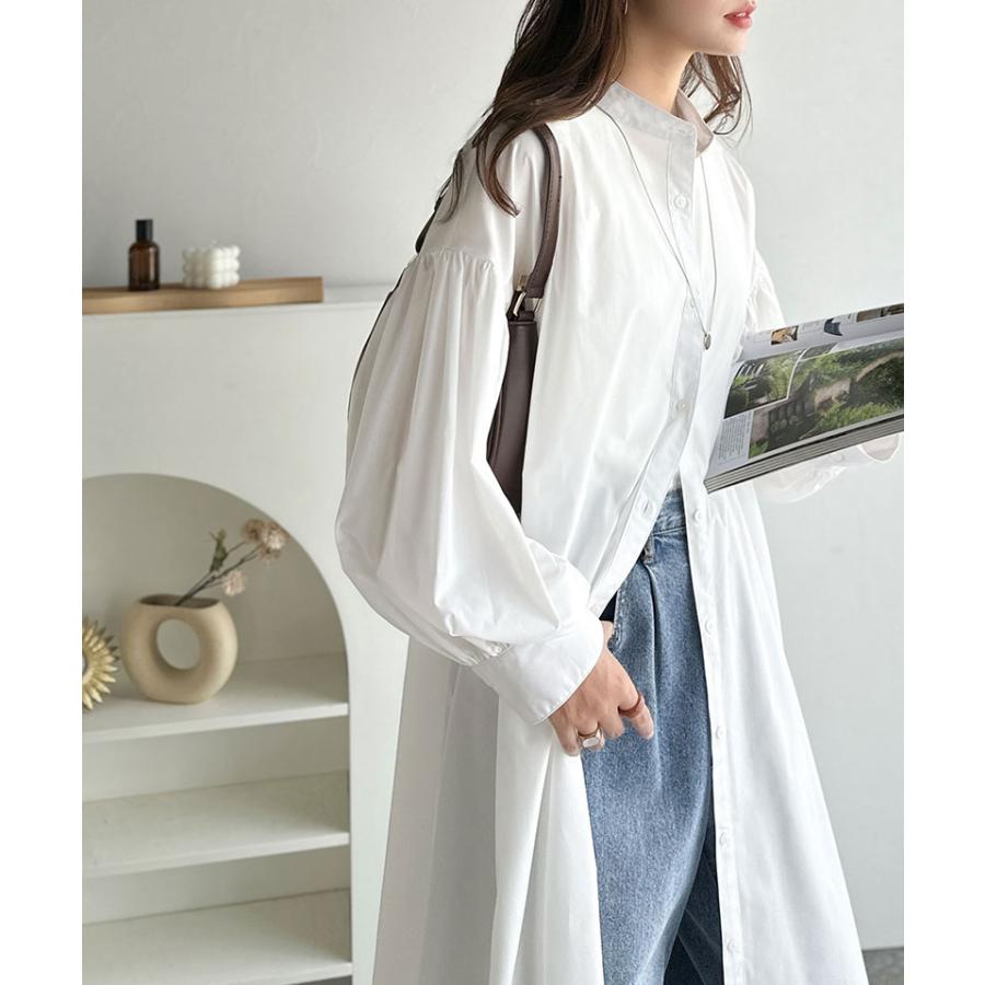 【 クラシカルエルフ classical elf 】ワンピース 秋冬 大きいサイズ レディース カジュアル 柄アソート バンドカラー ビッグシャツ ギャザー 羽織り | classicalelf | 06