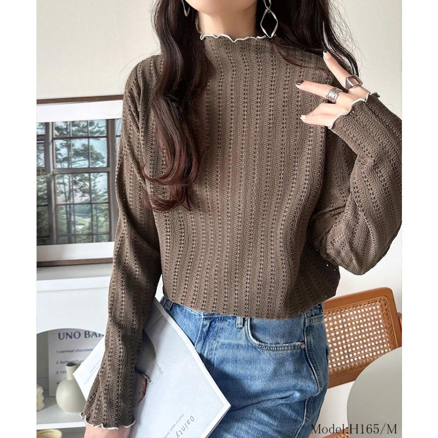 【 クラシカルエルフ classical elf 】トップス Tシャツ レディース チハイネック 透かし 編み 配色 メロウ 長袖 レイヤードコーデ スタイル | classicalelf | 11