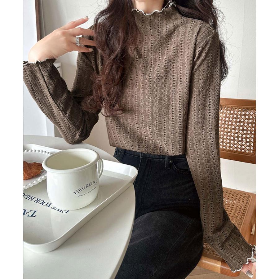 【 クラシカルエルフ classical elf 】トップス Tシャツ レディース チハイネック 透かし 編み 配色 メロウ 長袖 レイヤードコーデ スタイル | classicalelf | 12