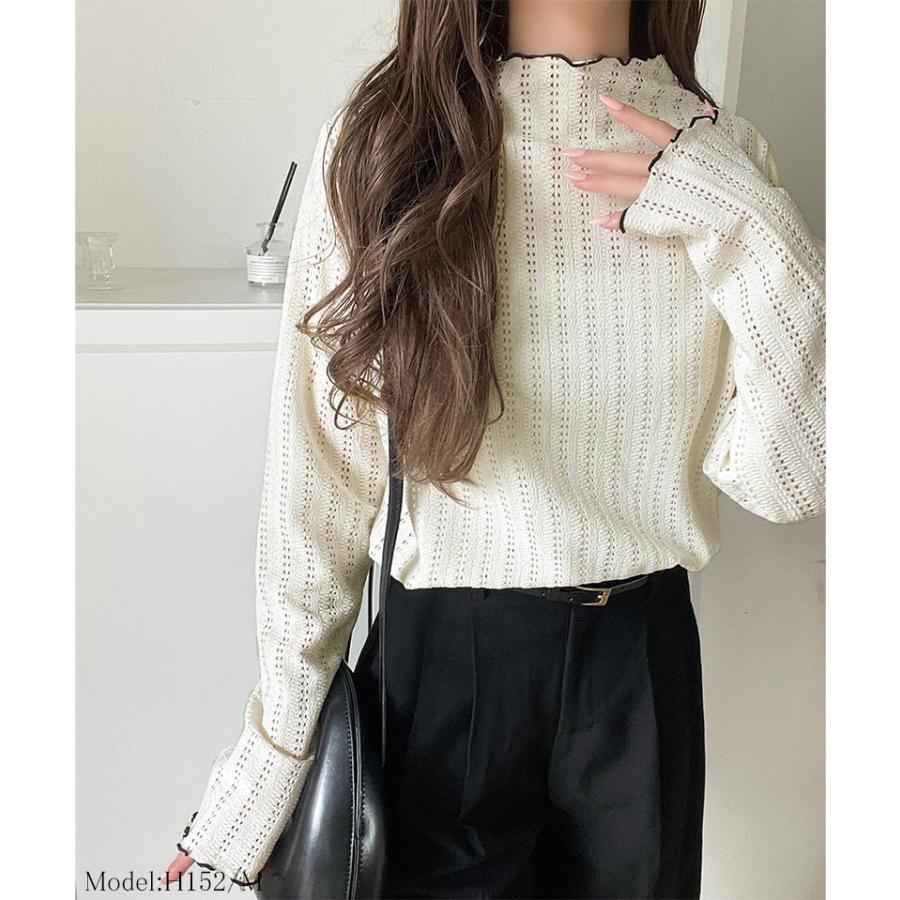 【 クラシカルエルフ classical elf 】トップス Tシャツ レディース チハイネック 透かし 編み 配色 メロウ 長袖 レイヤードコーデ スタイル | classicalelf | 02