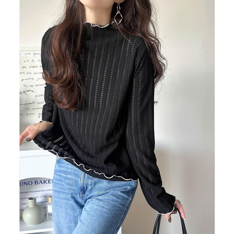 【 クラシカルエルフ classical elf 】トップス Tシャツ レディース チハイネック 透かし 編み 配色 メロウ 長袖 レイヤードコーデ スタイル | classicalelf | 06