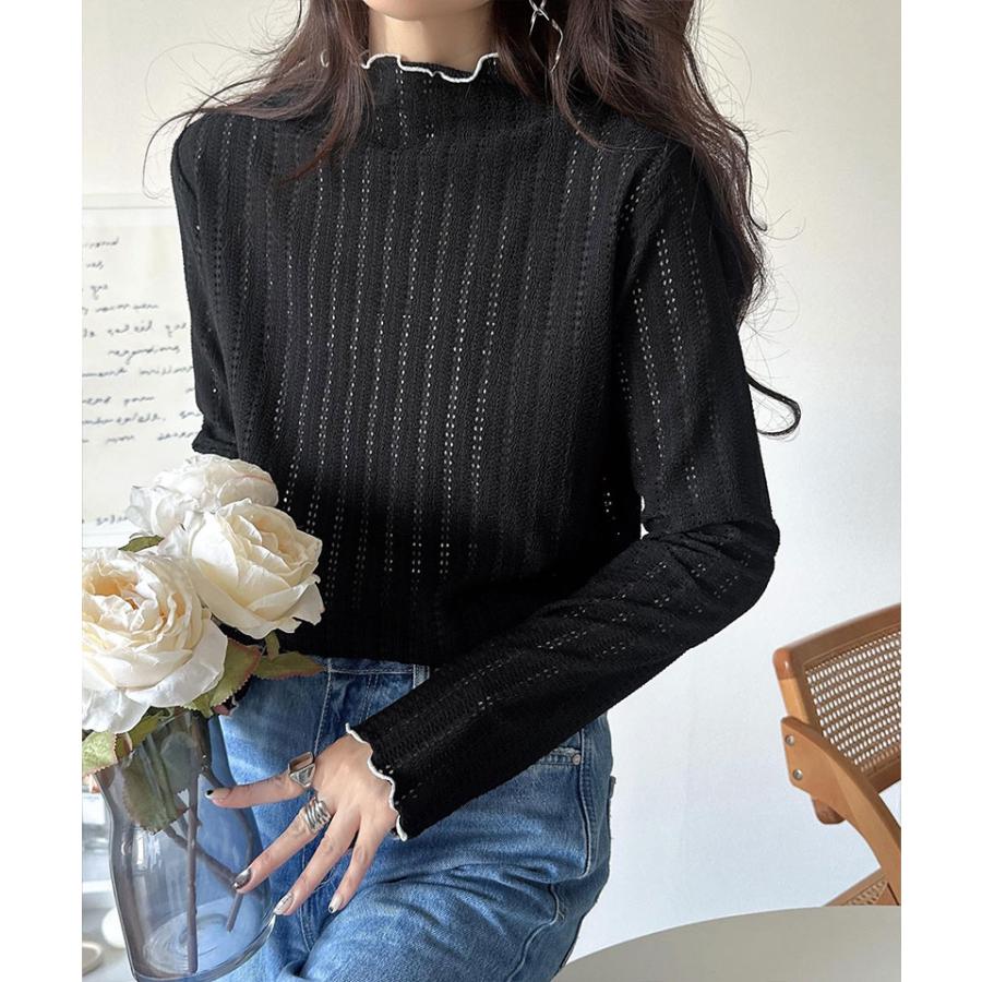 【 クラシカルエルフ classical elf 】トップス Tシャツ レディース チハイネック 透かし 編み 配色 メロウ 長袖 レイヤードコーデ スタイル | classicalelf | 07