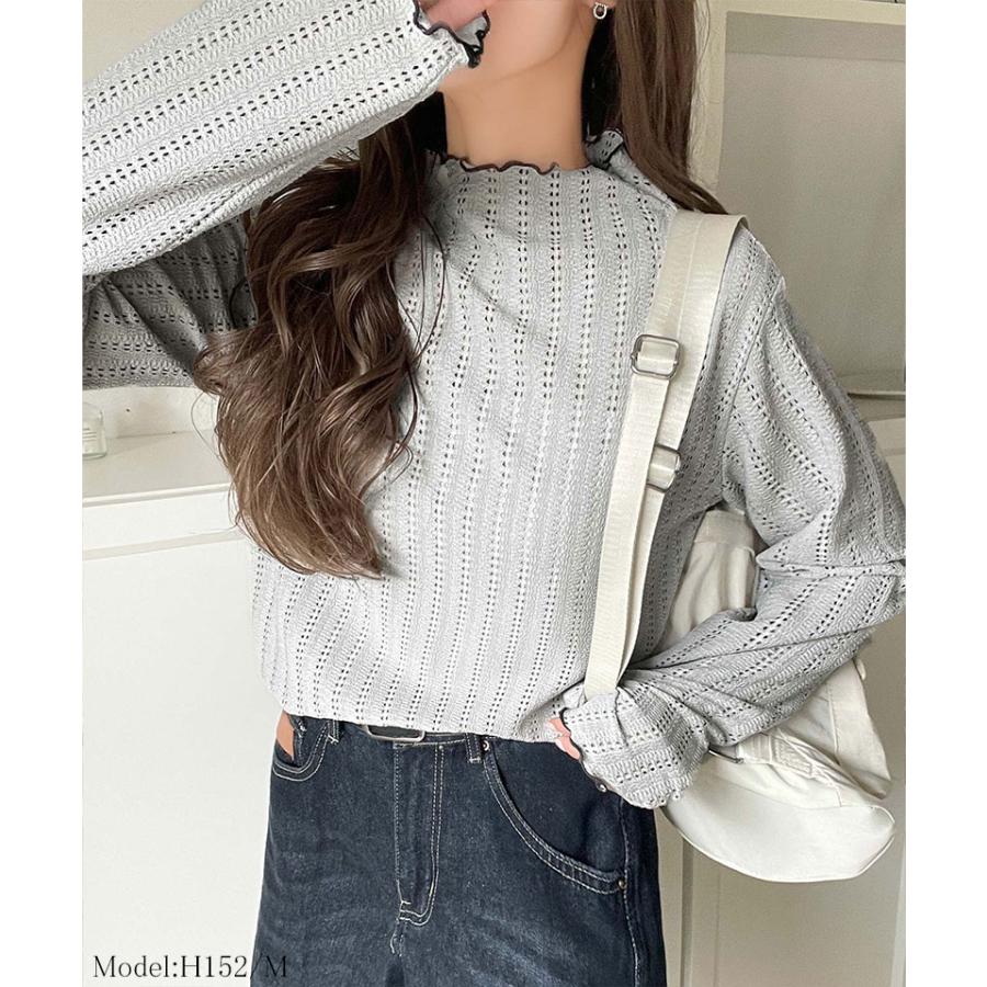 【 クラシカルエルフ classical elf 】トップス Tシャツ レディース チハイネック 透かし 編み 配色 メロウ 長袖 レイヤードコーデ スタイル | classicalelf | 08