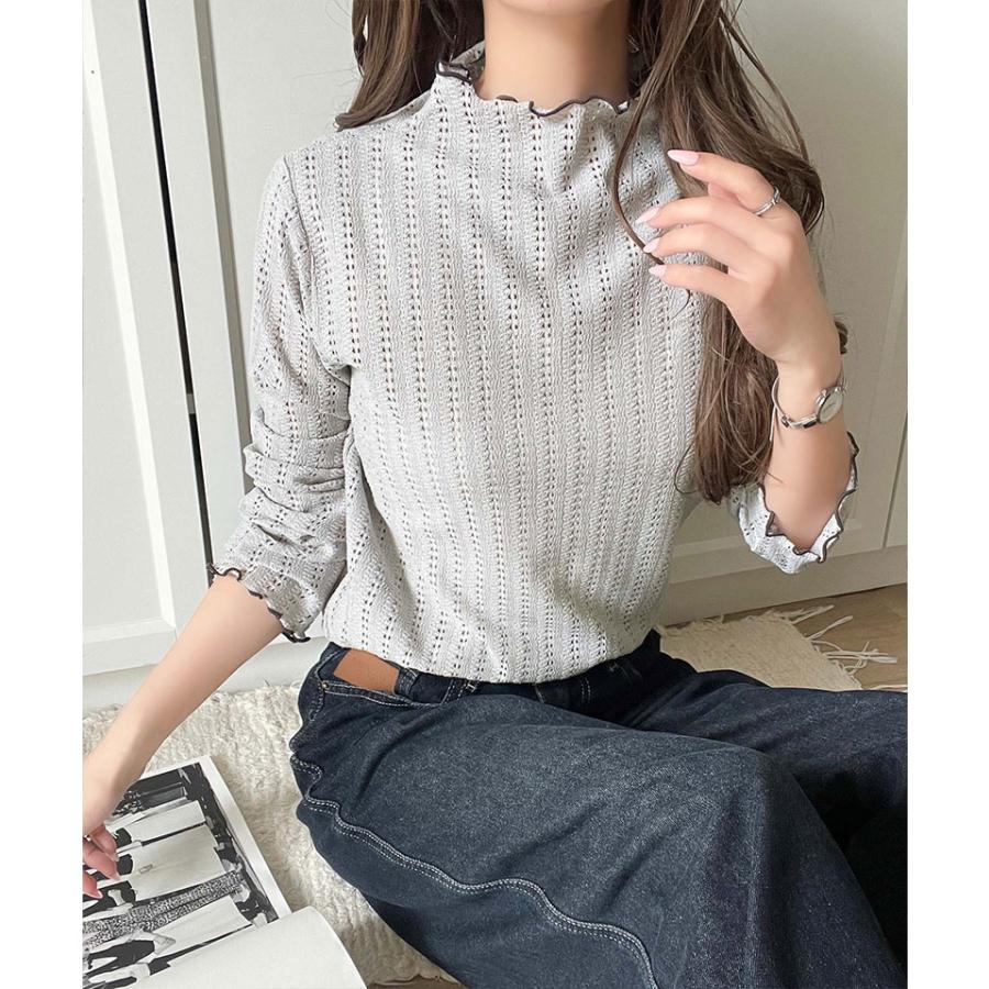 【 クラシカルエルフ classical elf 】トップス Tシャツ レディース チハイネック 透かし 編み 配色 メロウ 長袖 レイヤードコーデ スタイル | classicalelf | 09