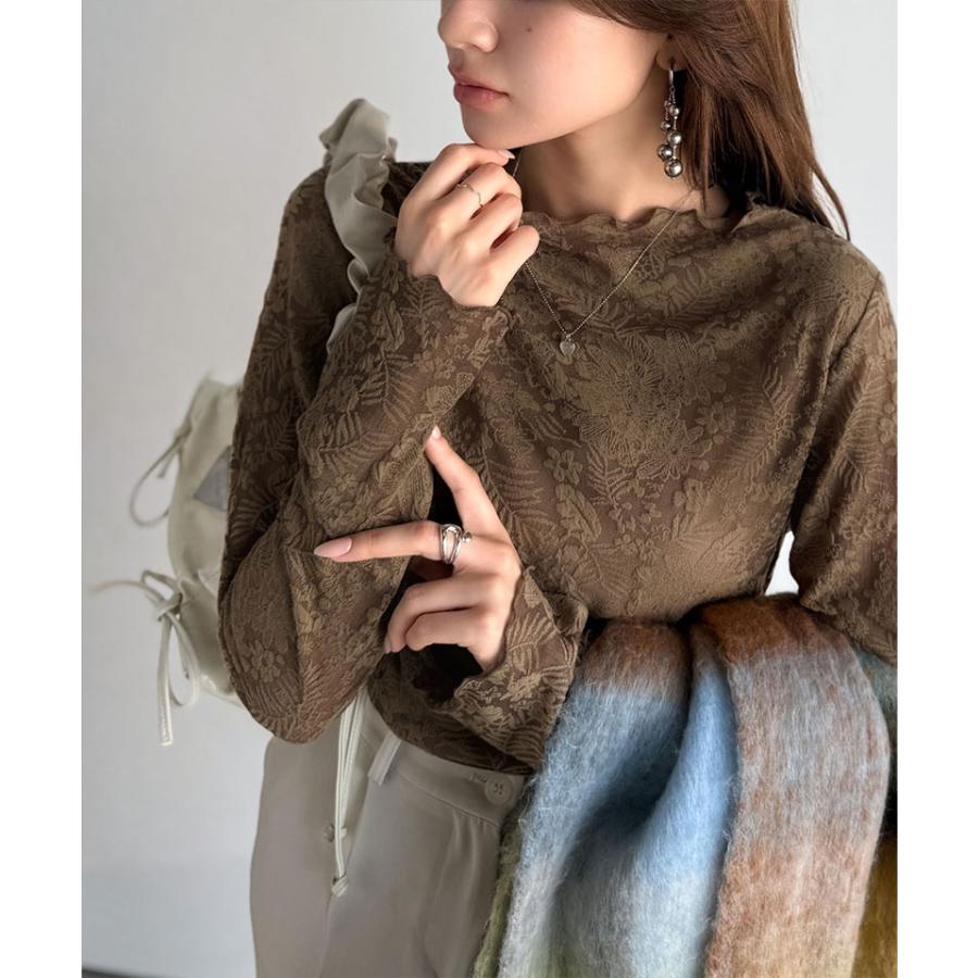 【 クラシカルエルフ classical elf 】 トップス Tシャツ レディース 透け感 プチ ハイ ネック 花柄 レース メロウ 長袖 華やか | classicalelf | 10