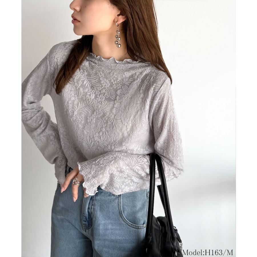 【 クラシカルエルフ classical elf 】 トップス Tシャツ レディース 透け感 プチ ハイ ネック 花柄 レース メロウ 長袖 華やか | classicalelf | 11