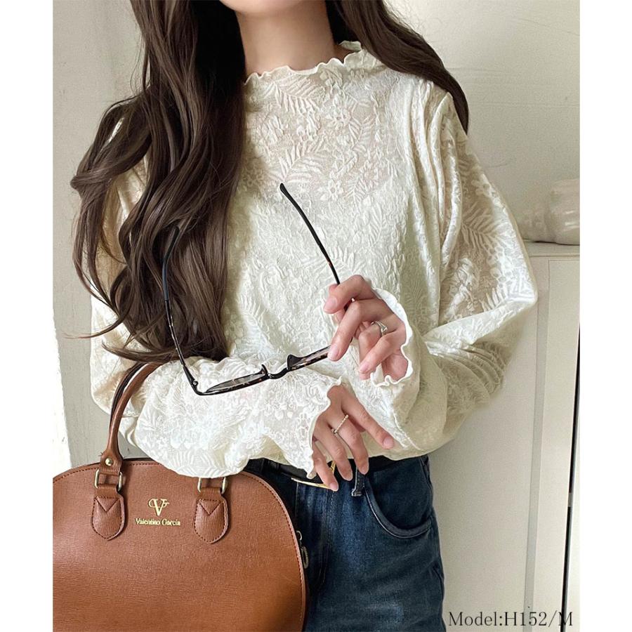【 クラシカルエルフ classical elf 】 トップス Tシャツ レディース 透け感 プチ ハイ ネック 花柄 レース メロウ 長袖 華やか | classicalelf | 02