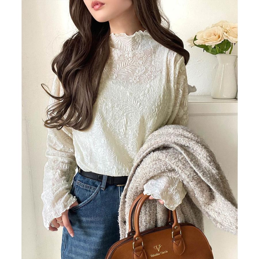 【 クラシカルエルフ classical elf 】 トップス Tシャツ レディース 透け感 プチ ハイ ネック 花柄 レース メロウ 長袖 華やか | classicalelf | 03