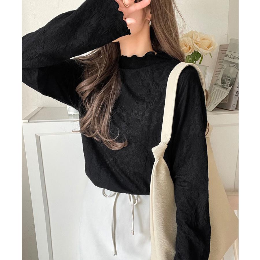 【 クラシカルエルフ classical elf 】 トップス Tシャツ レディース 透け感 プチ ハイ ネック 花柄 レース メロウ 長袖 華やか | classicalelf | 06