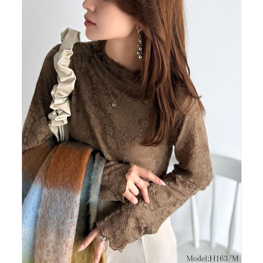【 クラシカルエルフ classical elf 】 トップス Tシャツ レディース 透け感 プチ ハイ ネック 花柄 レース メロウ 長袖 華やか | classicalelf | 08