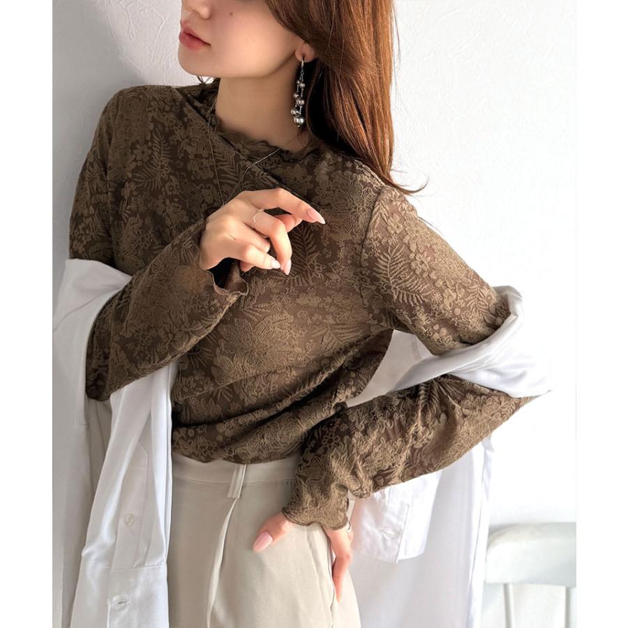 【 クラシカルエルフ classical elf 】 トップス Tシャツ レディース 透け感 プチ ハイ ネック 花柄 レース メロウ 長袖 華やか | classicalelf | 09