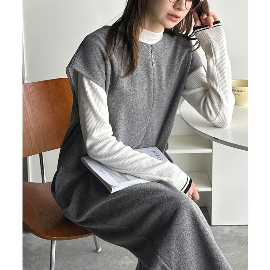 【 クラシカルエルフ classical elf 】オールインワン レディース サロペット つなぎ パンツ フェイクウール ハーフジップ 体型カバー シンプル | classicalelf | 10