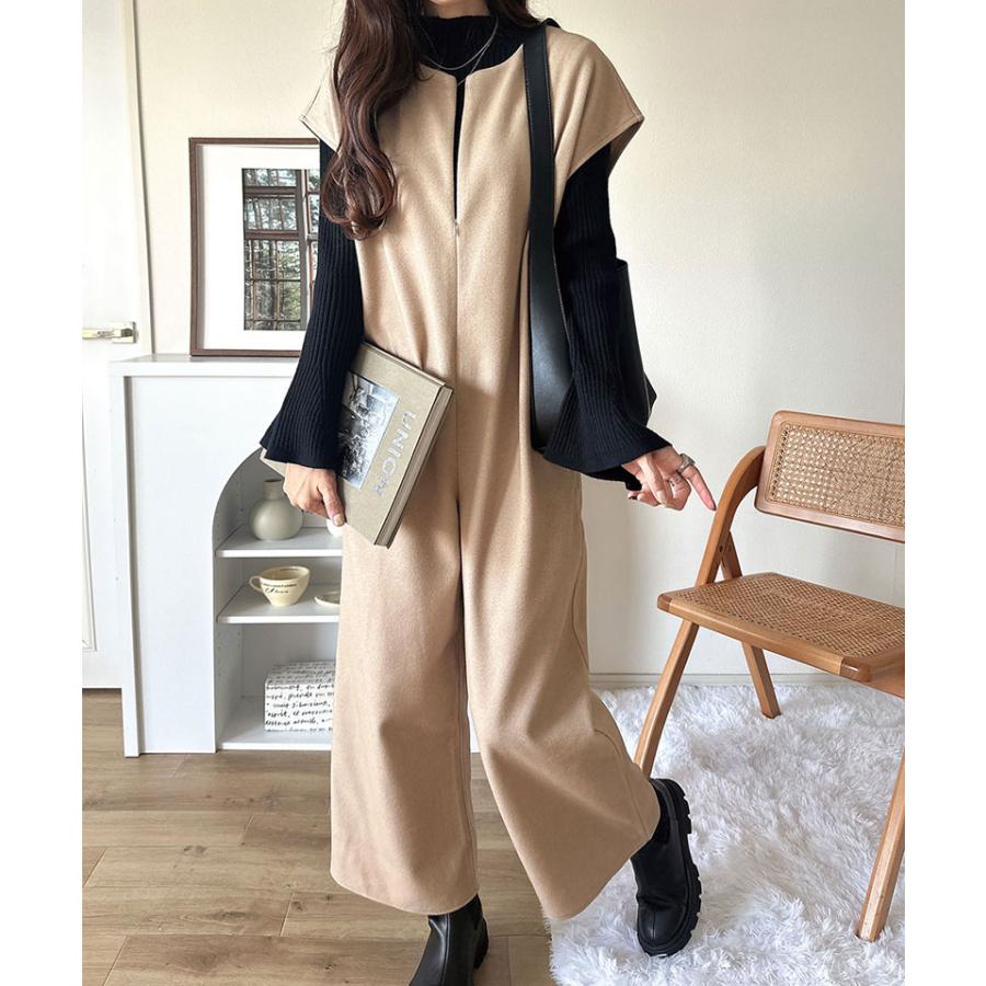 【 クラシカルエルフ classical elf 】オールインワン レディース サロペット つなぎ パンツ フェイクウール ハーフジップ 体型カバー シンプル | classicalelf | 13