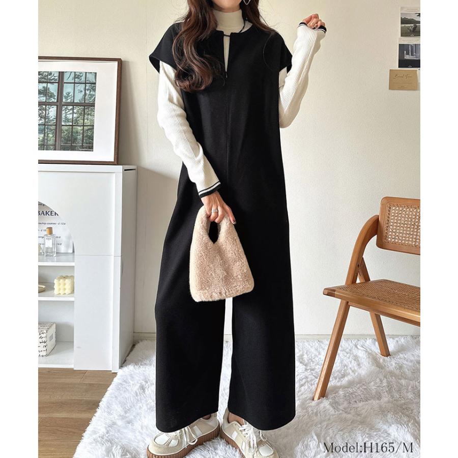 【 クラシカルエルフ classical elf 】オールインワン レディース サロペット つなぎ パンツ フェイクウール ハーフジップ 体型カバー シンプル | classicalelf | 02