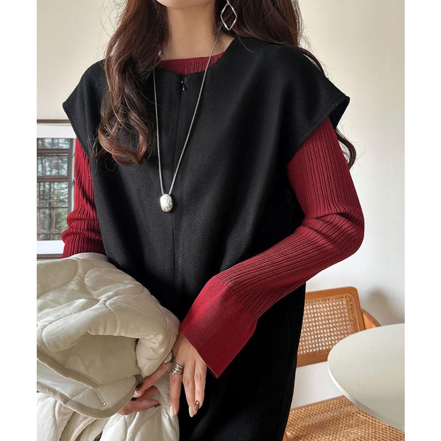 【 クラシカルエルフ classical elf 】オールインワン レディース サロペット つなぎ パンツ フェイクウール ハーフジップ 体型カバー シンプル | classicalelf | 03