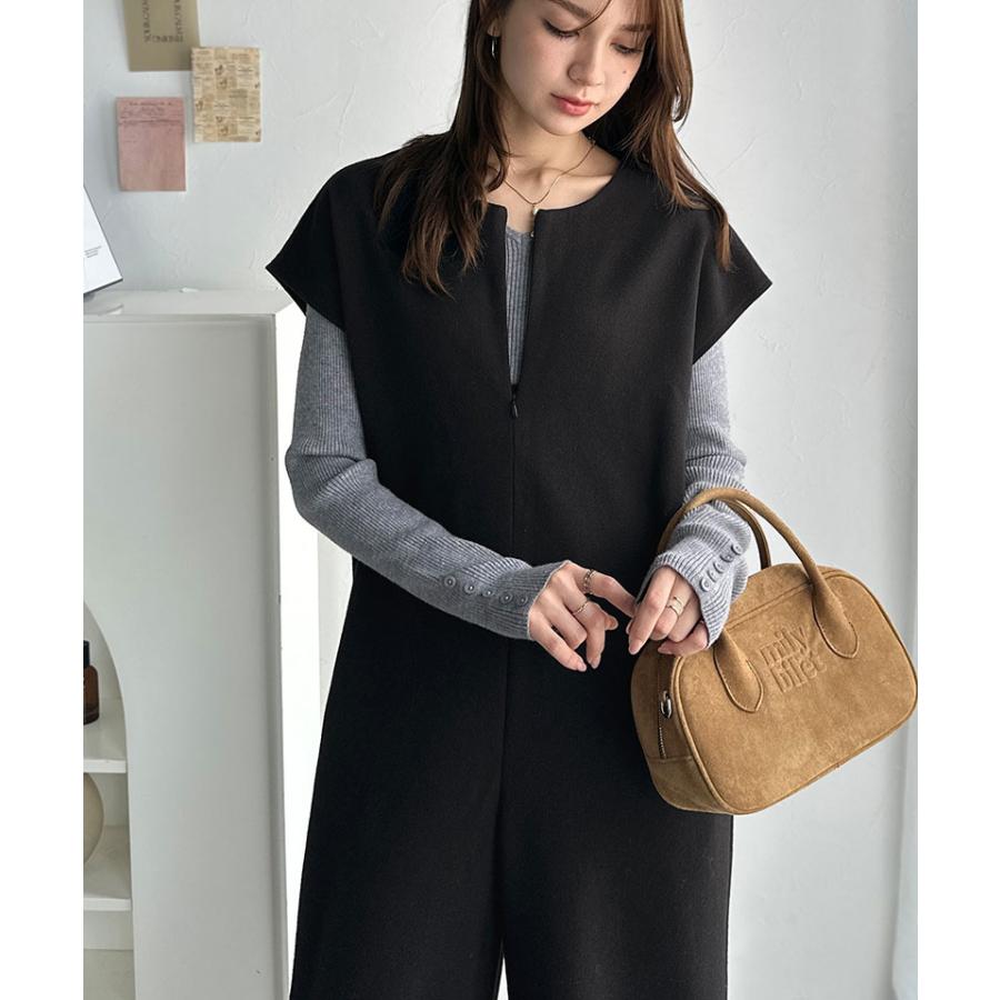 【 クラシカルエルフ classical elf 】オールインワン レディース サロペット つなぎ パンツ フェイクウール ハーフジップ 体型カバー シンプル | classicalelf | 05