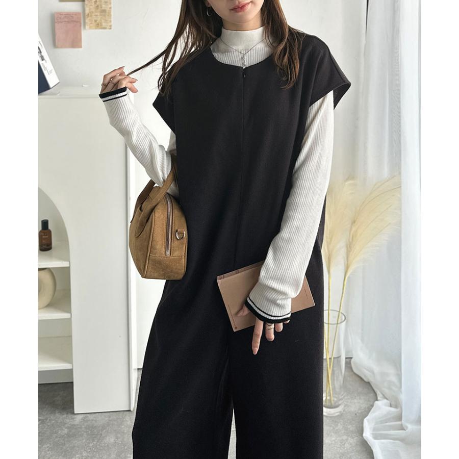 【 クラシカルエルフ classical elf 】オールインワン レディース サロペット つなぎ パンツ フェイクウール ハーフジップ 体型カバー シンプル | classicalelf | 06