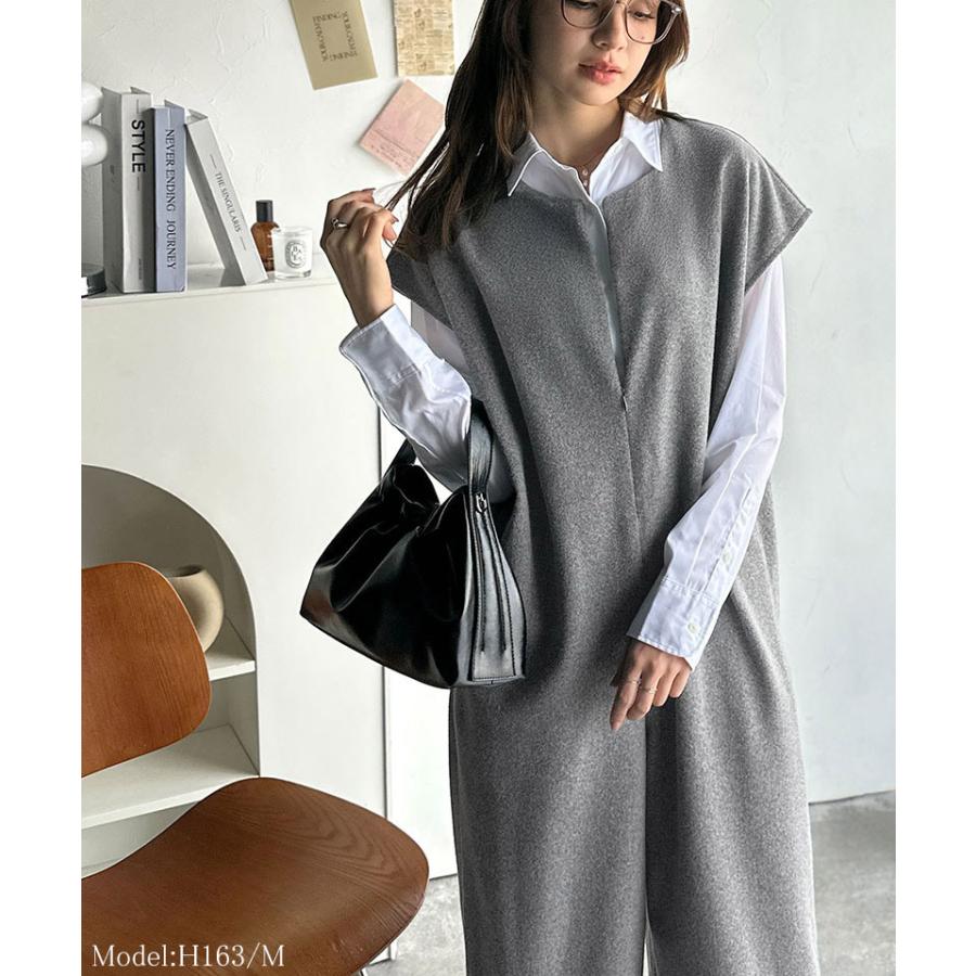 【 クラシカルエルフ classical elf 】オールインワン レディース サロペット つなぎ パンツ フェイクウール ハーフジップ 体型カバー シンプル | classicalelf | 07