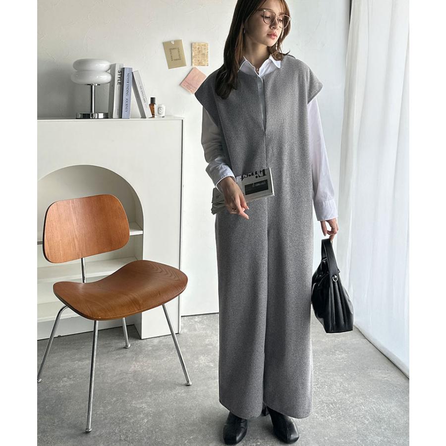 【 クラシカルエルフ classical elf 】オールインワン レディース サロペット つなぎ パンツ フェイクウール ハーフジップ 体型カバー シンプル | classicalelf | 08