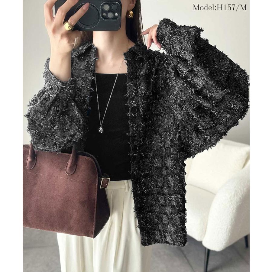 【 クラシカルエルフ classical elf 】レディース 長袖 ブラウス シャツ トップス フリンジチェック ジャガード こなれ感 ゆるっとシルエット 重ね着 | classicalelf | 02