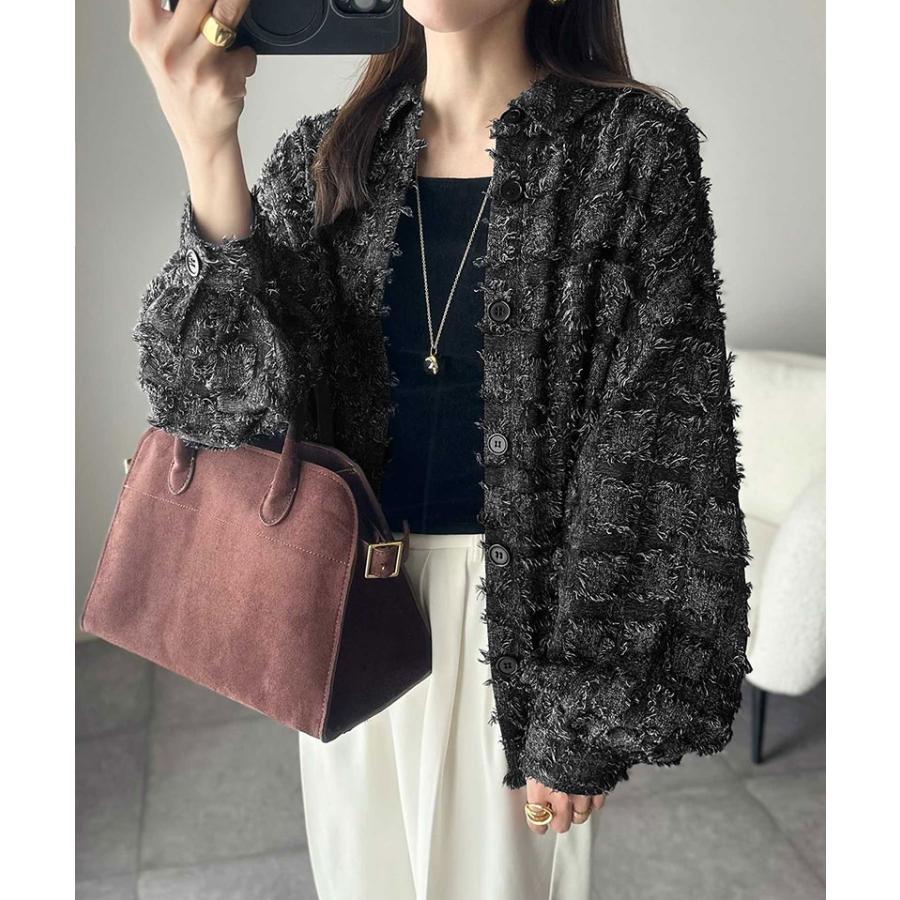 【 クラシカルエルフ classical elf 】レディース 長袖 ブラウス シャツ トップス フリンジチェック ジャガード こなれ感 ゆるっとシルエット 重ね着 | classicalelf | 03