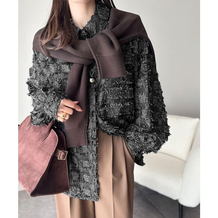 【 クラシカルエルフ classical elf 】レディース 長袖 ブラウス シャツ トップス フリンジチェック ジャガード こなれ感 ゆるっとシルエット 重ね着 | classicalelf | 04