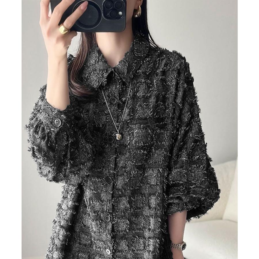 【 クラシカルエルフ classical elf 】レディース 長袖 ブラウス シャツ トップス フリンジチェック ジャガード こなれ感 ゆるっとシルエット 重ね着 | classicalelf | 05