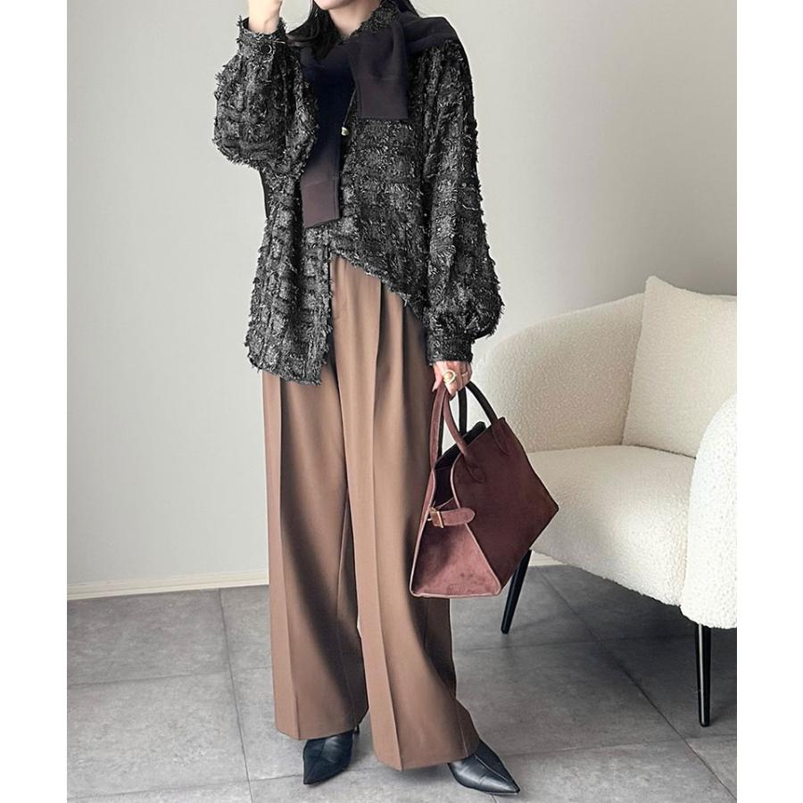 【 クラシカルエルフ classical elf 】レディース 長袖 ブラウス シャツ トップス フリンジチェック ジャガード こなれ感 ゆるっとシルエット 重ね着 | classicalelf | 06