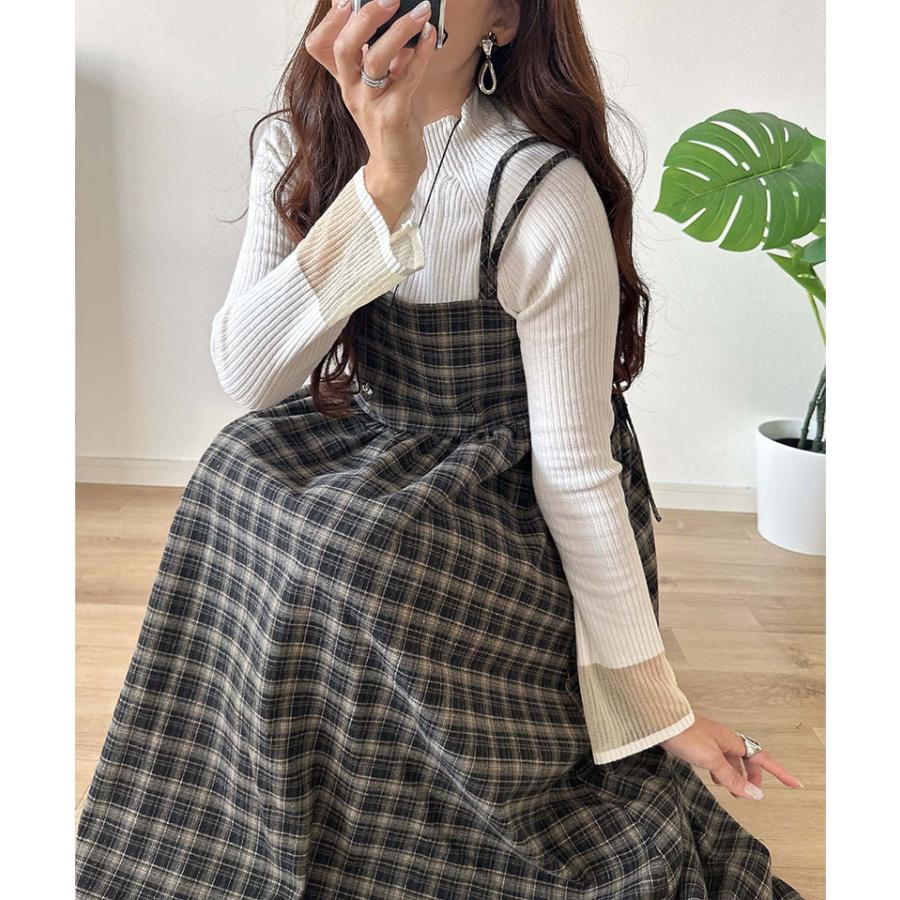 【 クラシカルエルフ classical elf 】ワンピース レディース きれいめ カジュアル 秋 微起毛素材 チェック柄 ダブル ストラップ バック リボン | classicalelf | 10