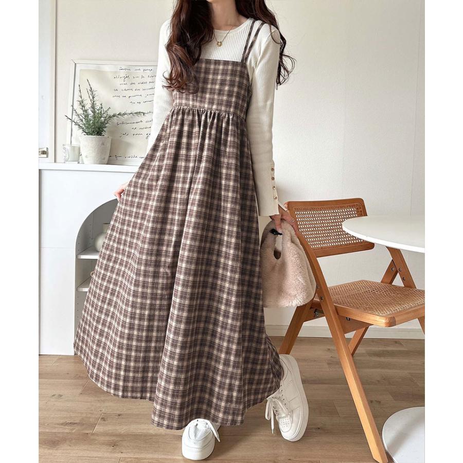 【 クラシカルエルフ classical elf 】ワンピース レディース きれいめ カジュアル 秋 微起毛素材 チェック柄 ダブル ストラップ バック リボン | classicalelf | 13