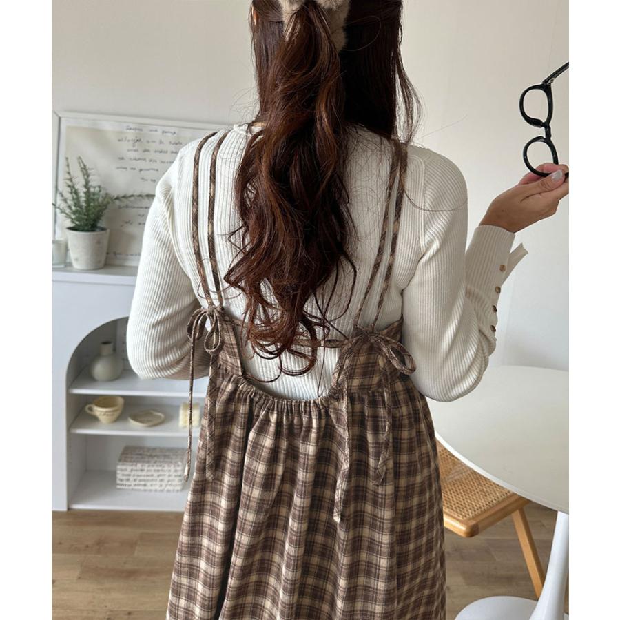 【 クラシカルエルフ classical elf 】ワンピース レディース きれいめ カジュアル 秋 微起毛素材 チェック柄 ダブル ストラップ バック リボン | classicalelf | 15