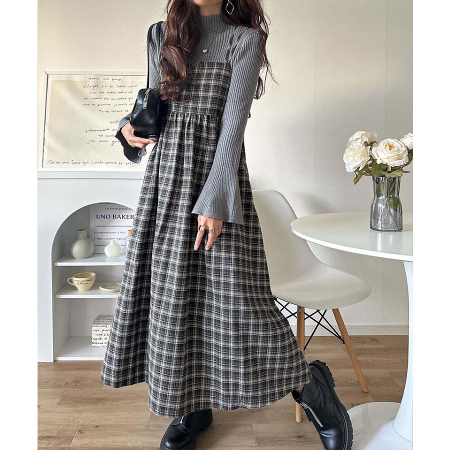 【 クラシカルエルフ classical elf 】ワンピース レディース きれいめ カジュアル 秋 微起毛素材 チェック柄 ダブル ストラップ バック リボン | classicalelf | 03